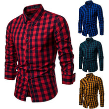 Load image into Gallery viewer, Classic Casual Men's Button Down Slim Fit Long Sleeved Dress Business Shirts Tops Modern S-2XL Slim Plaid Blouse Musle Shape

